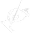 Pale drawing of a hand holding a pen.