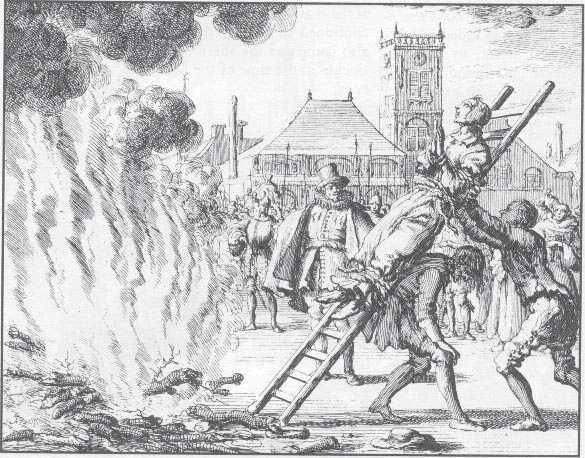 Burning at a stake in a historical engraving