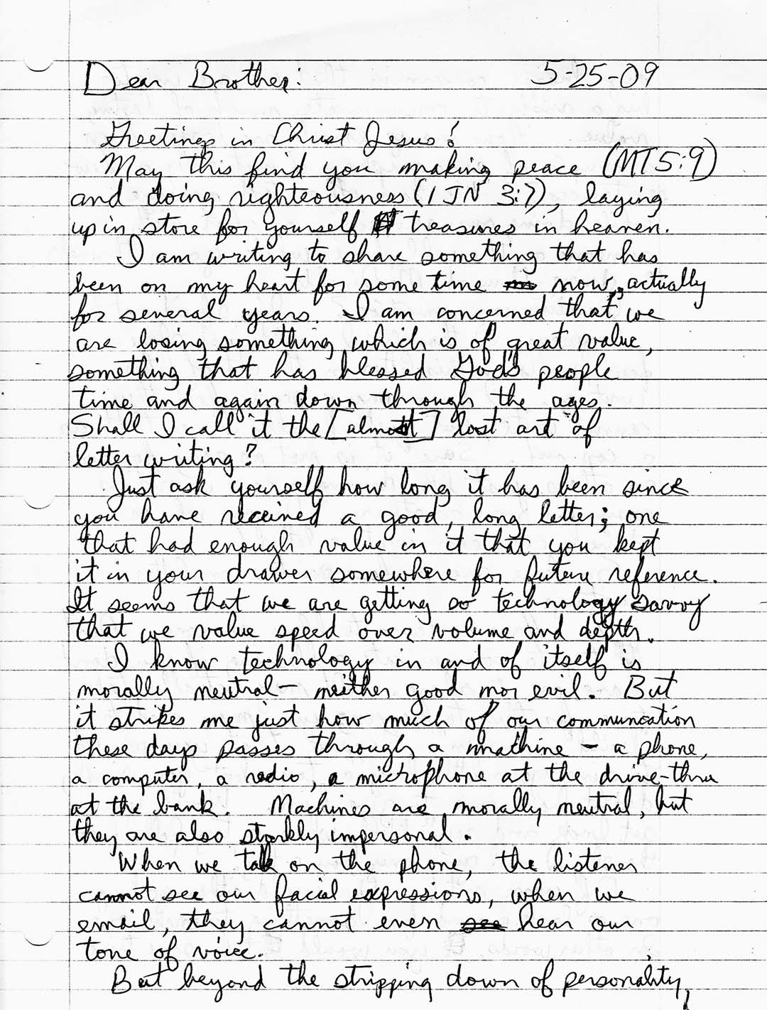 First page of Mika's handwritten letter