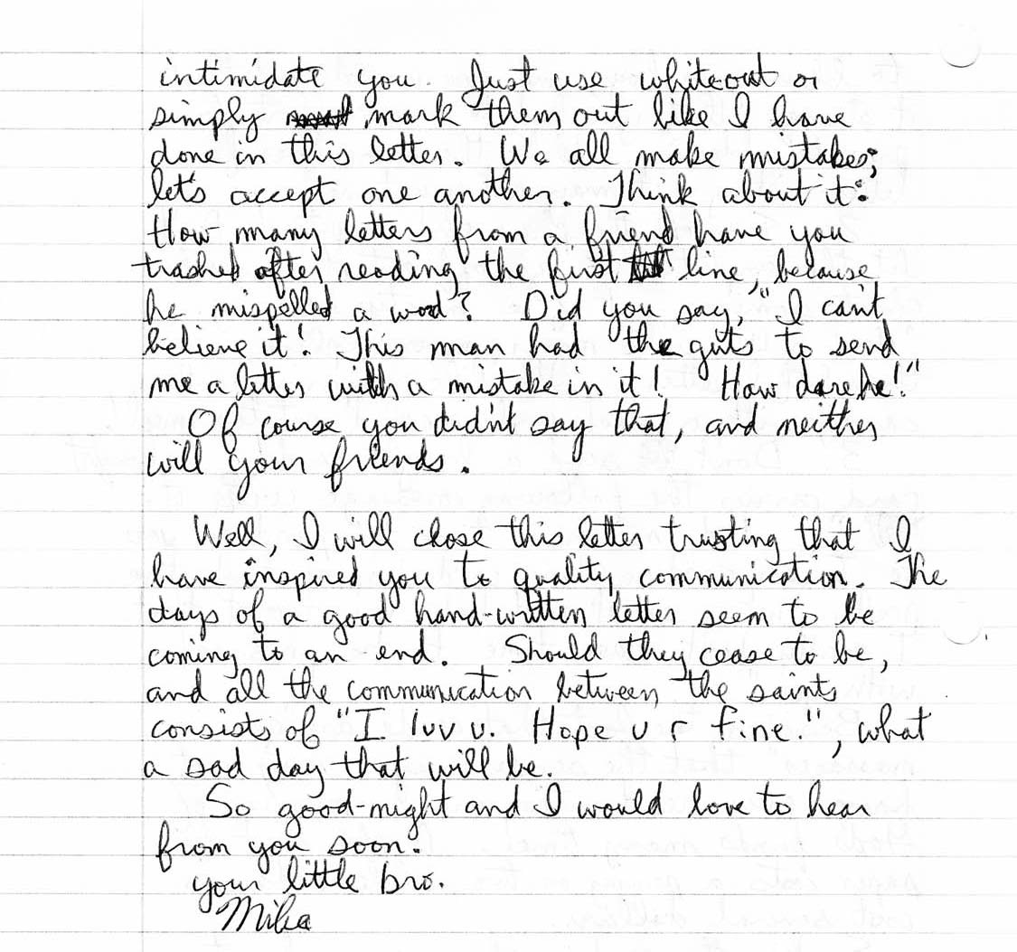 Final page of Mika's handwritten letter