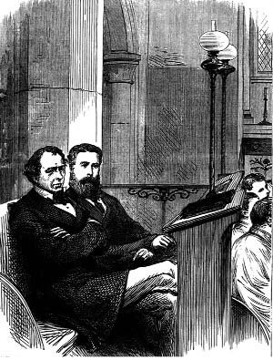 Men seated in church pews