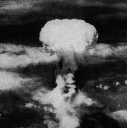 Mushroom cloud rising over a landscape