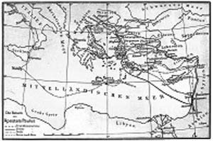 Historic map with routes and place names
