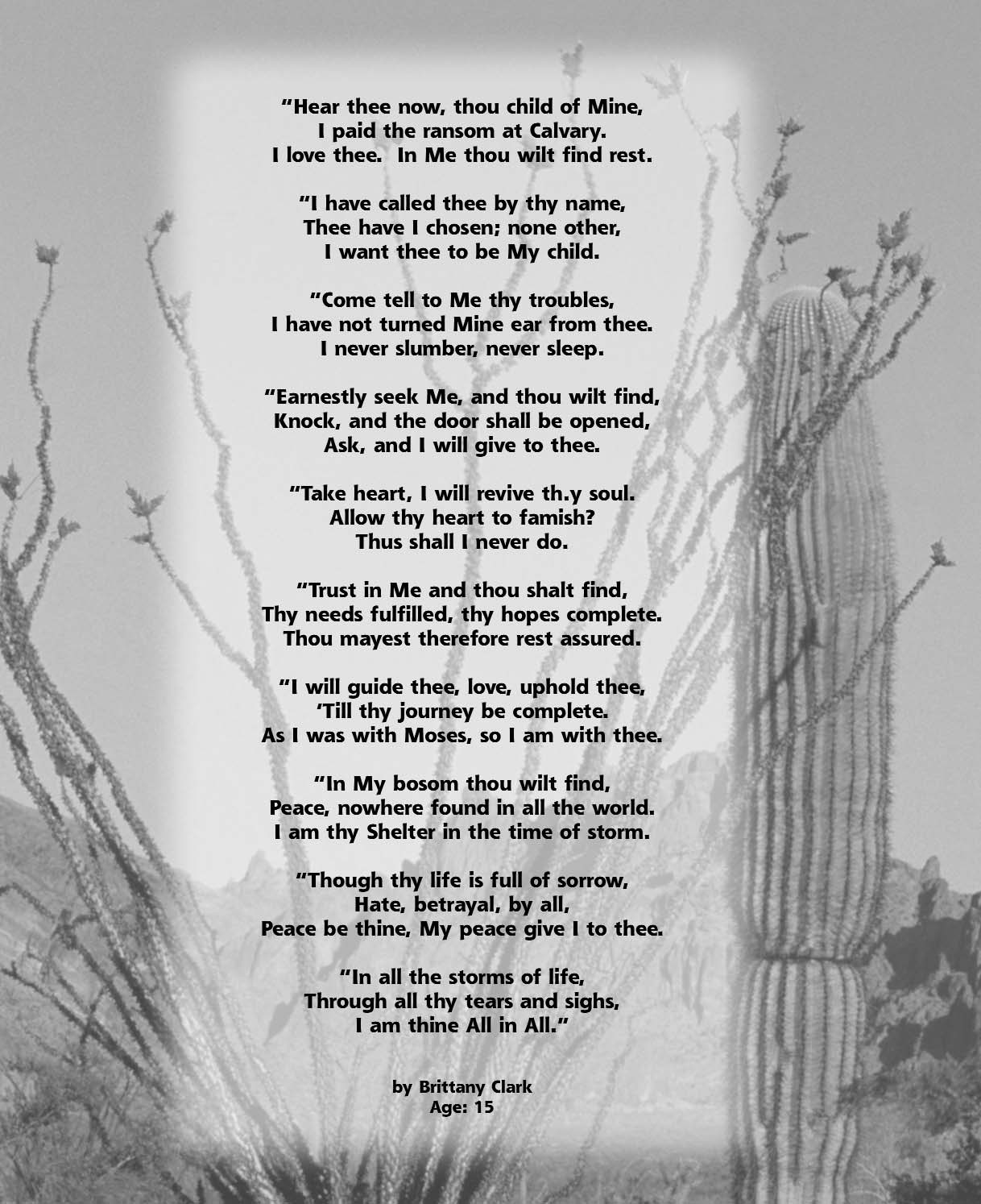 Desert cactus scenery behind the second page of Thine All in All