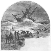 People near a storm-tossed ship