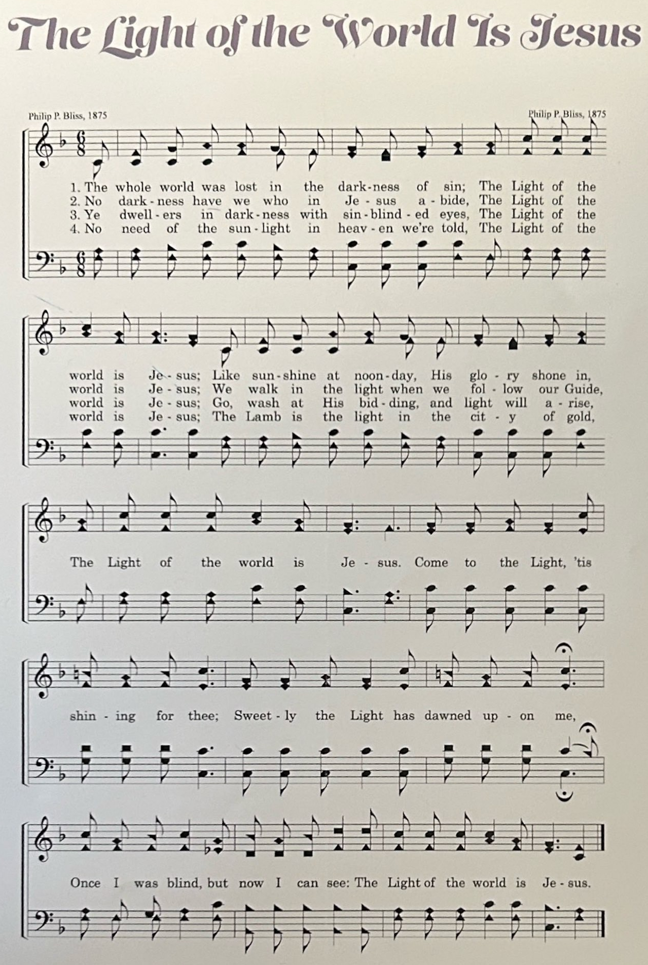 The complete printed sheet music for The Light of the World Is Jesus.