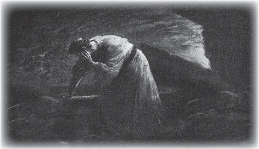 Elijah crouching in a cave