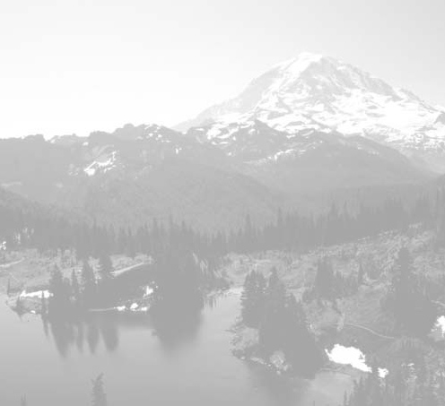 A snow-covered mountain above forested slopes and lakes.