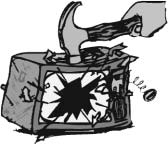 A hammer striking a television set