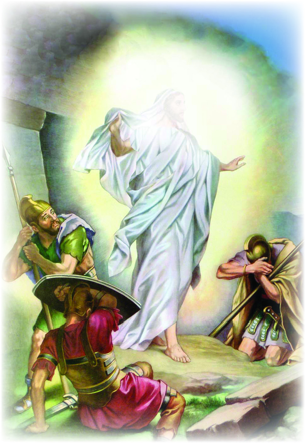 The risen Jesus appearing before guards near the tomb