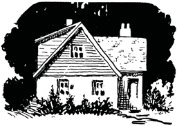 A small house surrounded by trees and shrubs