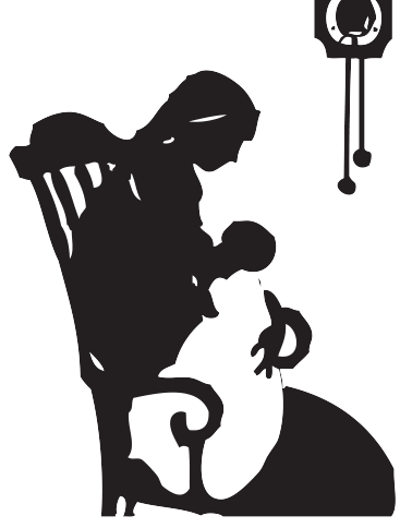A seated woman holding a child