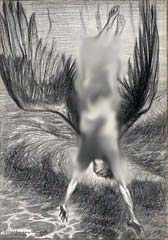 Engraving of Icarus falling from the sky