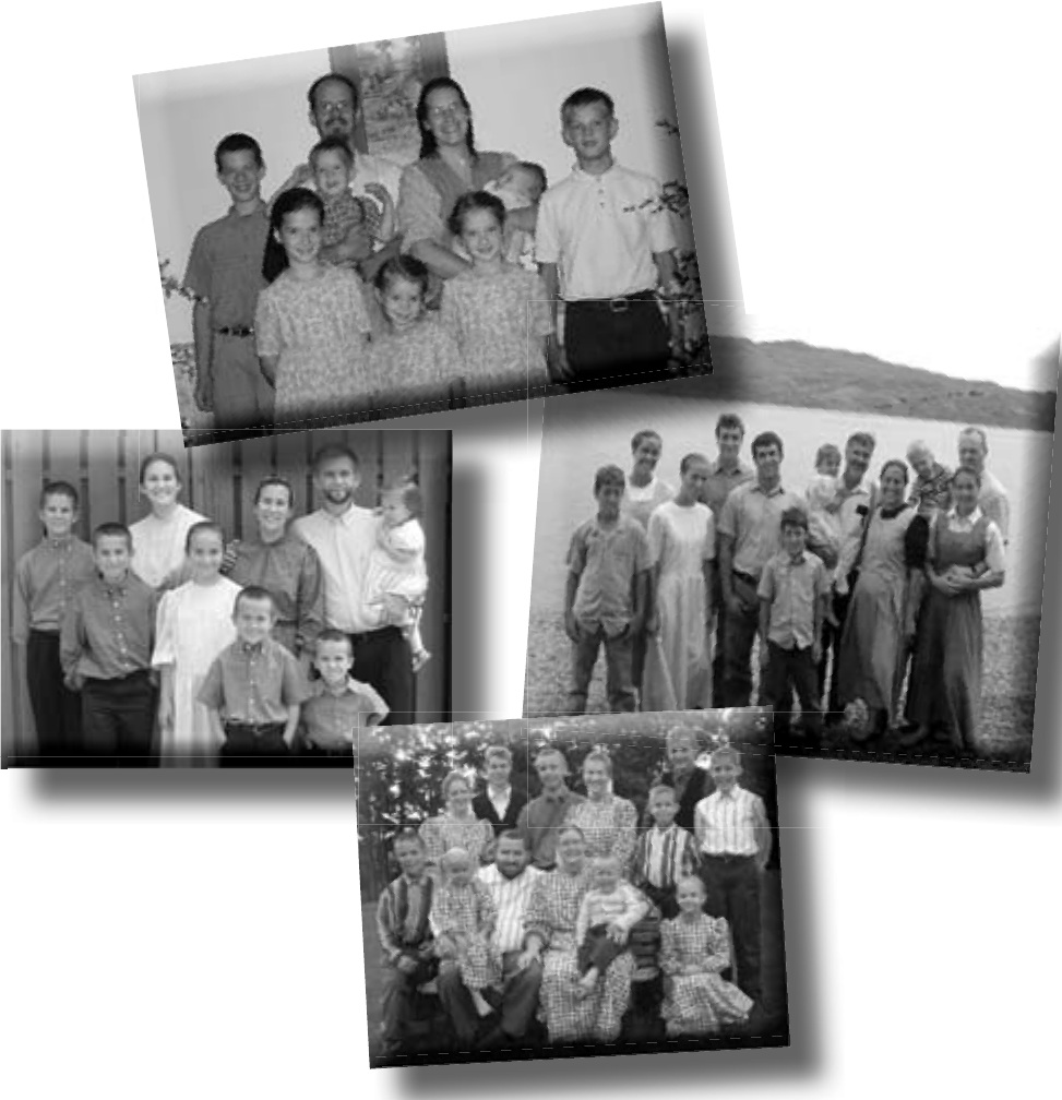 A collage of four large families