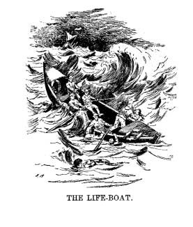 A lifeboat amid rough waves.