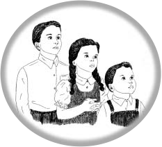 Three children standing together.