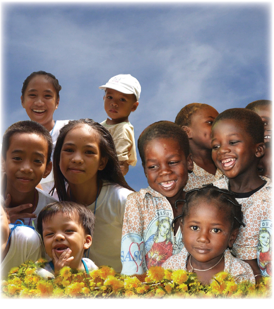 A group of smiling children outdoors