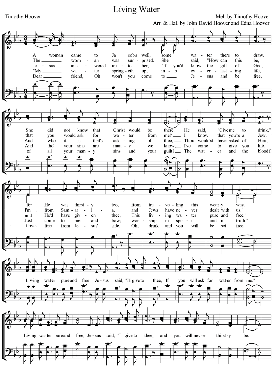 Musical score and lyrics for Living Water