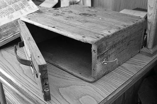 The wooden box holding the Hutterian Chronicles