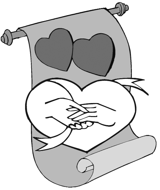 Scroll bearing hearts and clasped hands
