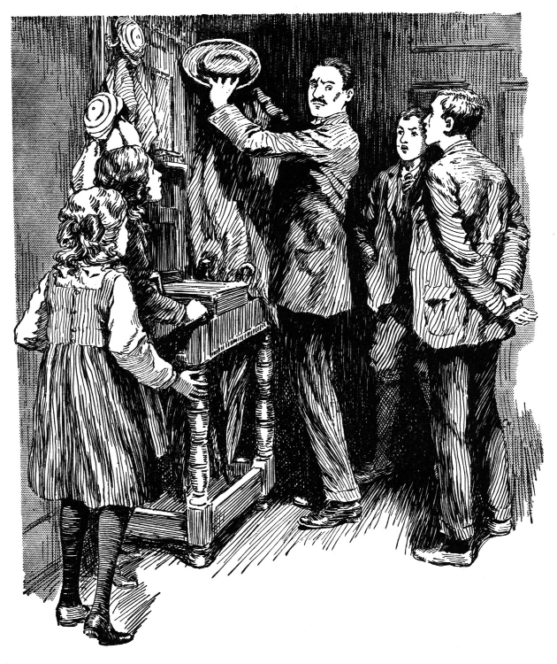A family gathered beside a doorway