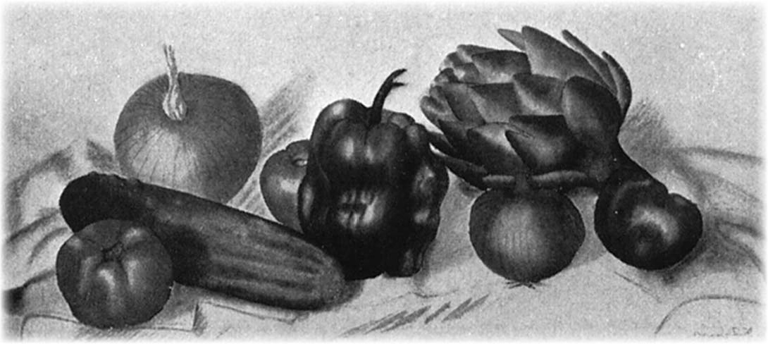 A still life of assorted garden vegetables