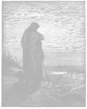 A robed figure overlooking a landscape
