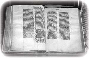 An open historic Bible