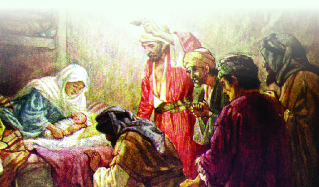 Mary and Joseph with the infant Jesus in a manger