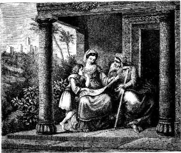 Engraving of a family gathered in a home