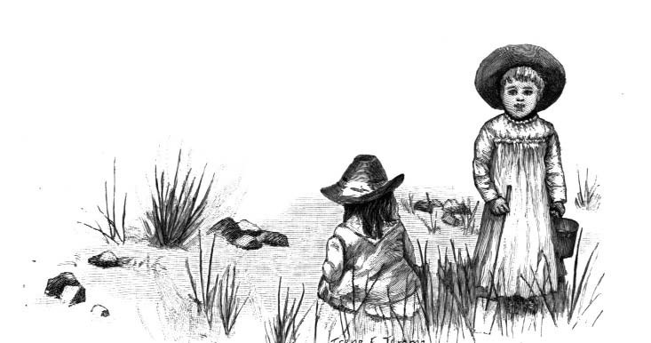 Two children by water and reeds