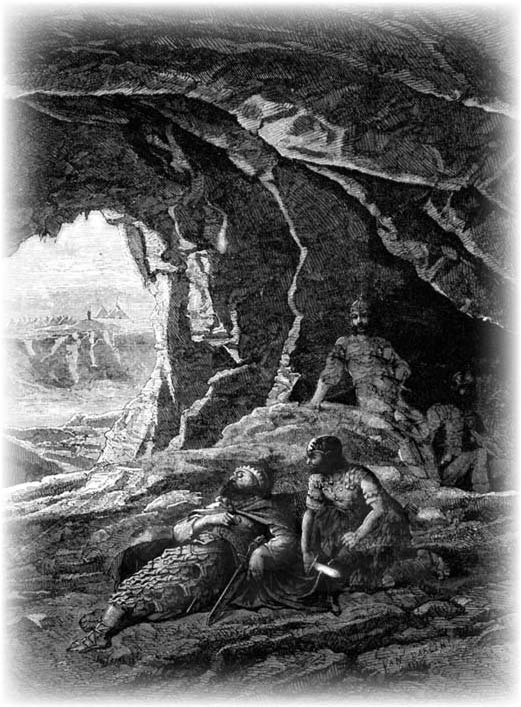 David approaches a sleeping Saul in a cave