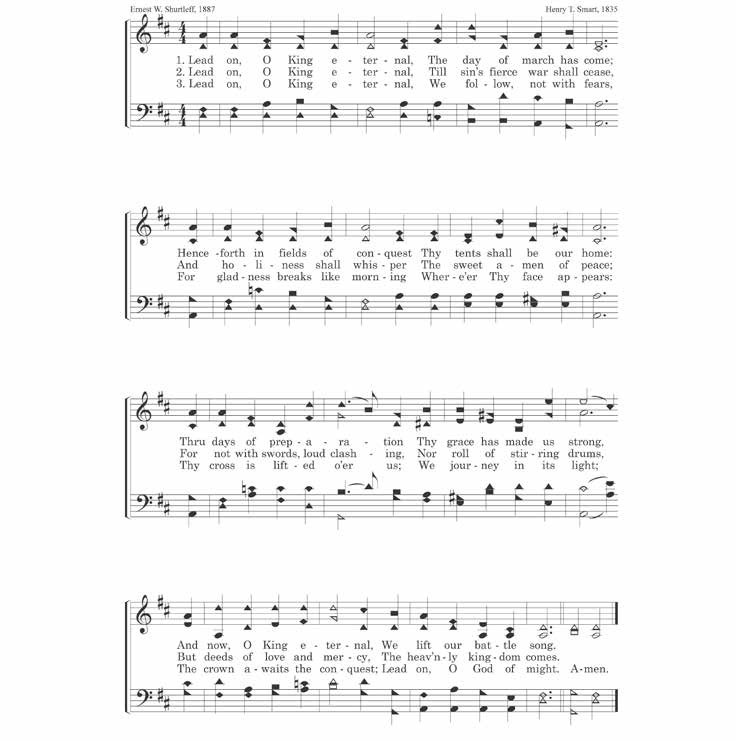 Sheet music for Lead On, O King Eternal, headed Ernest W. Shurtleff, 1887, and Henry T. Smart, 1835