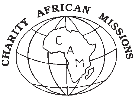 Charity African Missions logo with a globe and an outline of Africa.
