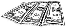 Illustration of three banknotes.