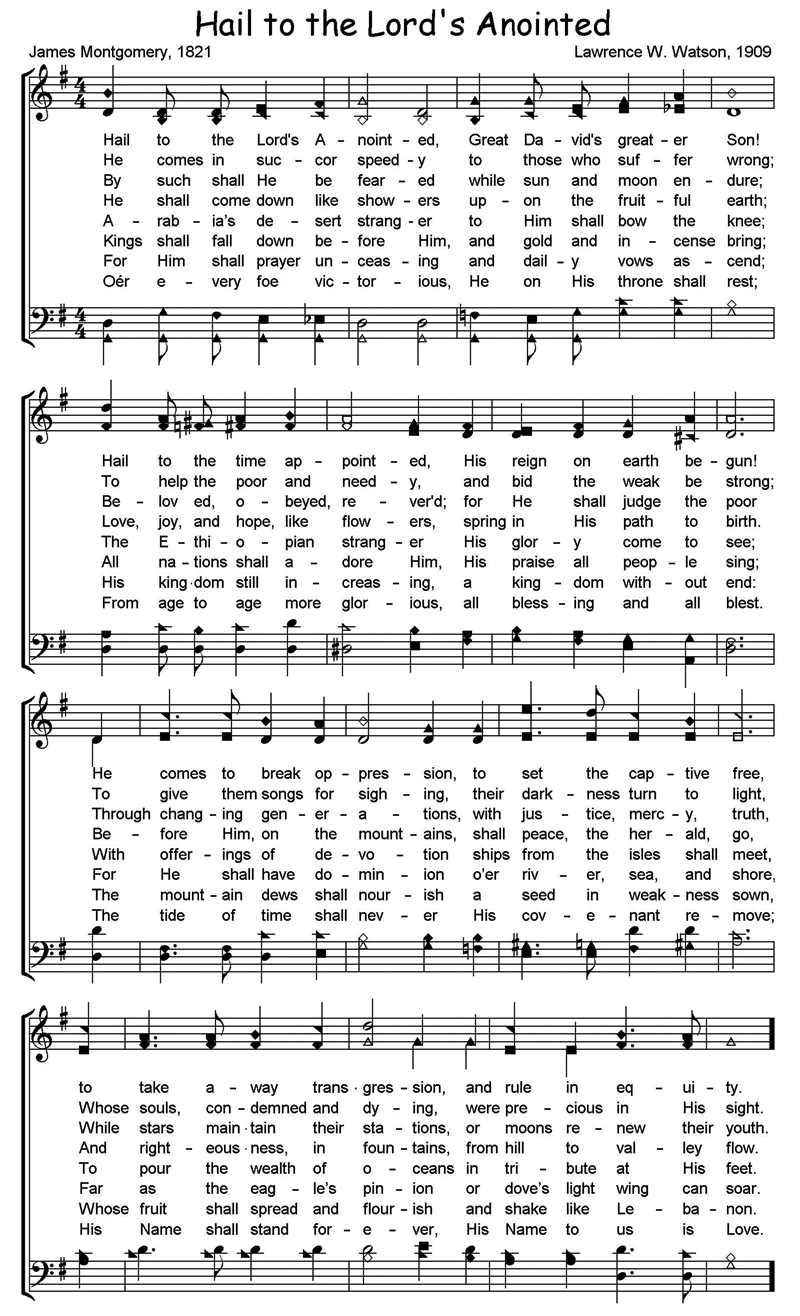 Musical score for Hail to the Lord's Anointed with eight verses