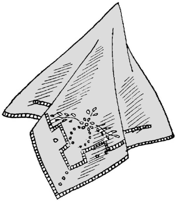Drawing of a folded embroidered cloth