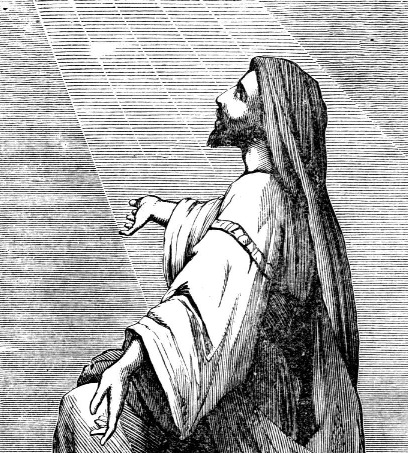 A robed man looking upward