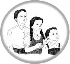 Three children looking upward.