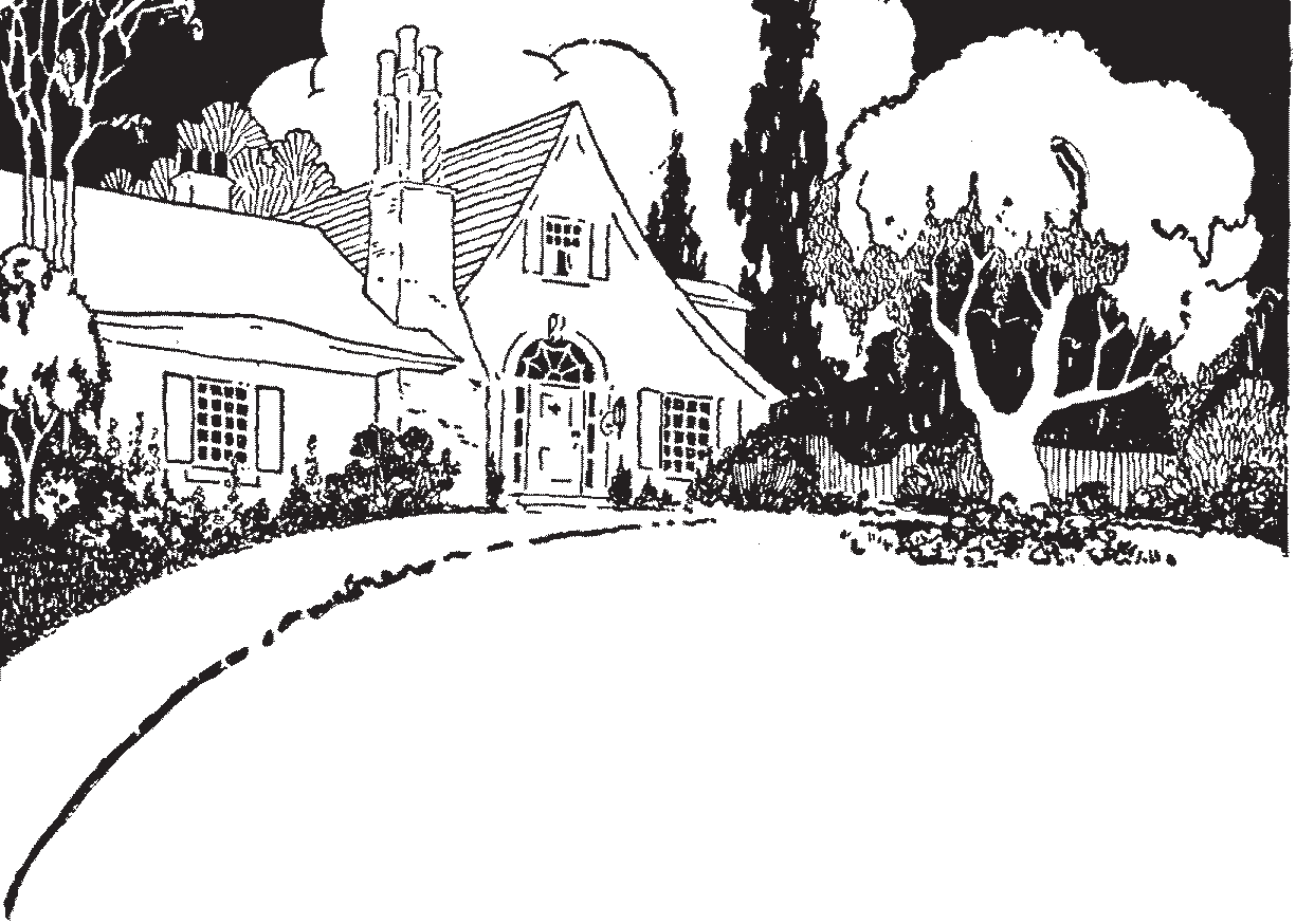 A house surrounded by trees.
