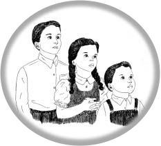 Three children looking upward.