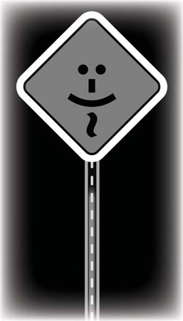 Road sign combining smiling and sad faces