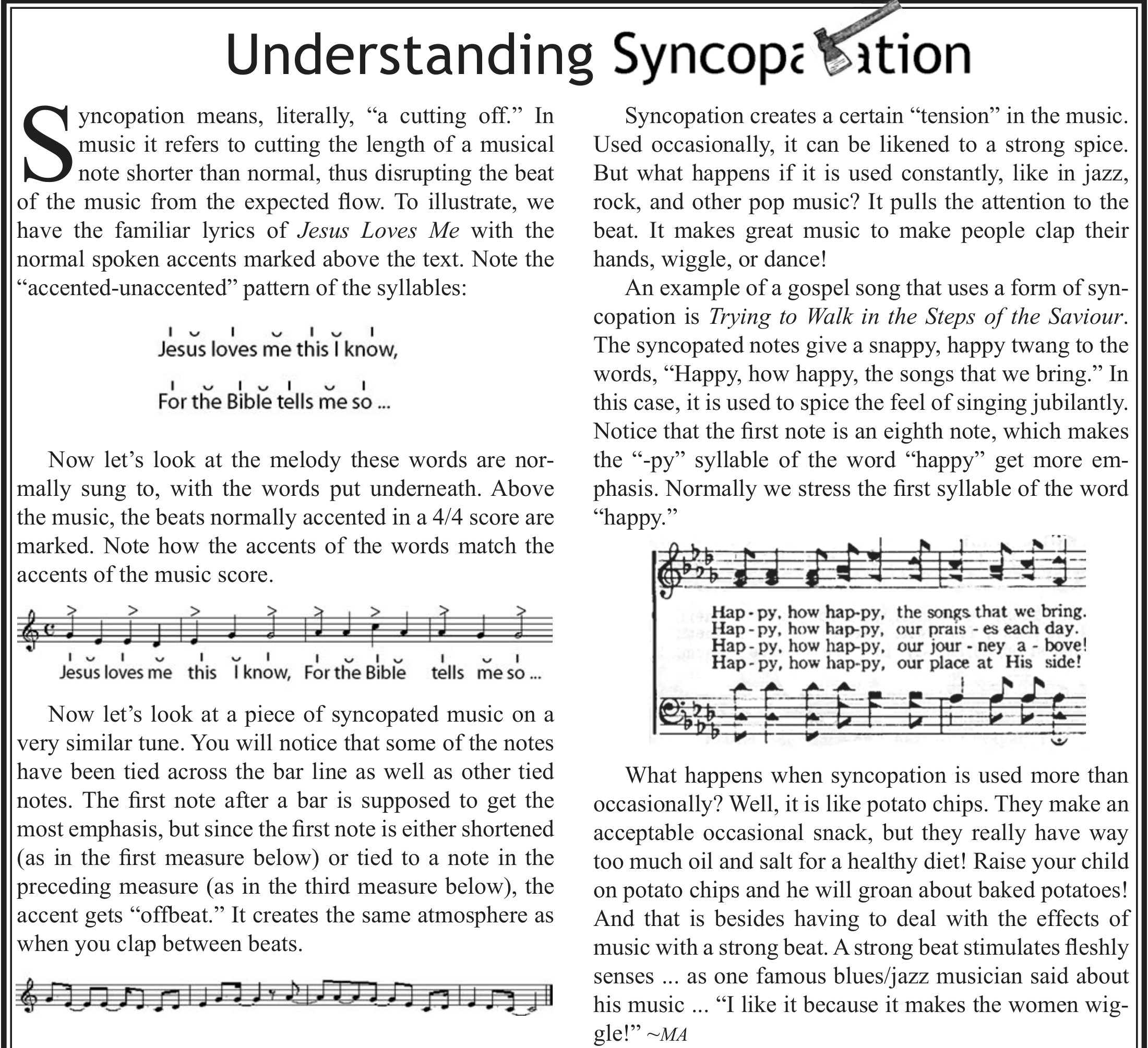 Understanding Syncopation explanatory box with musical examples
