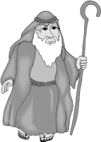 Cartoon illustration of Moses holding a staff.