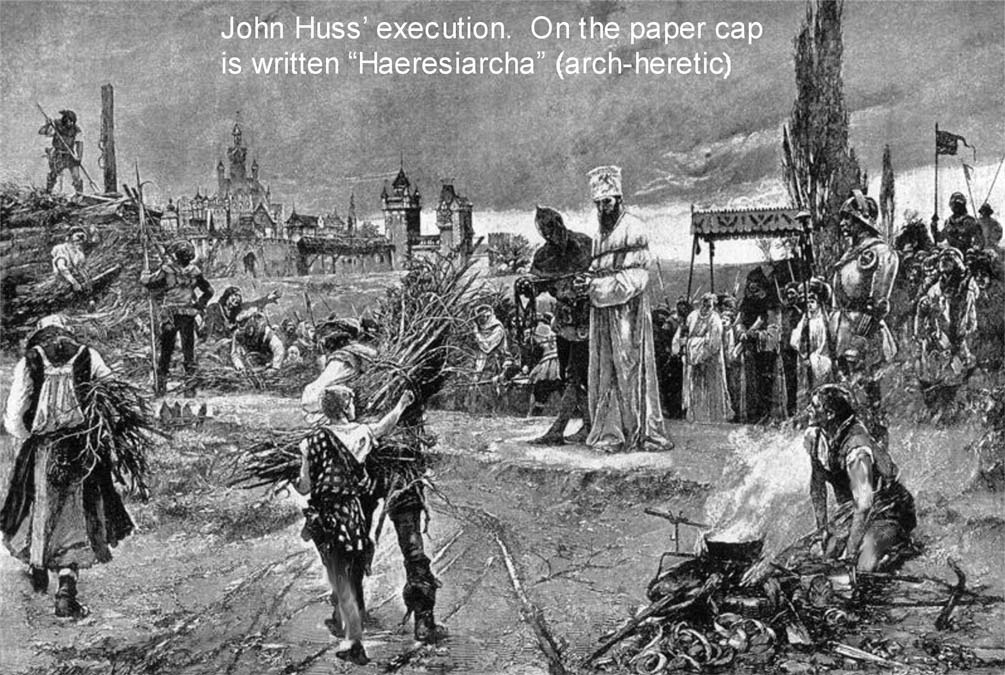 Historical illustration of John Huss at the site of his execution