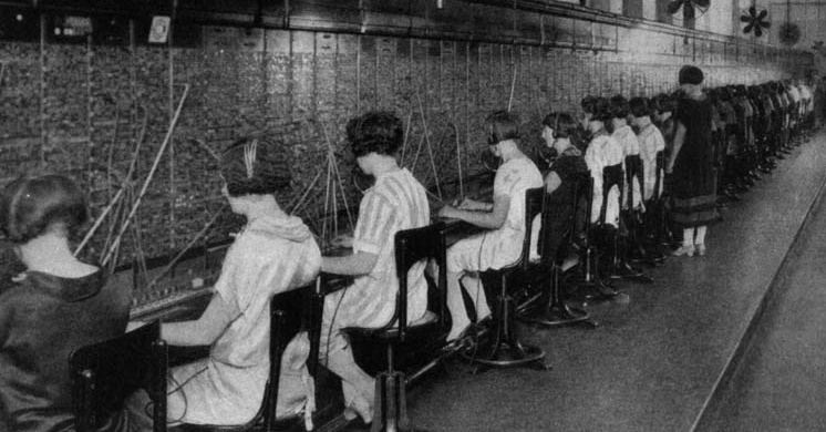 Row of telephone switchboard operators