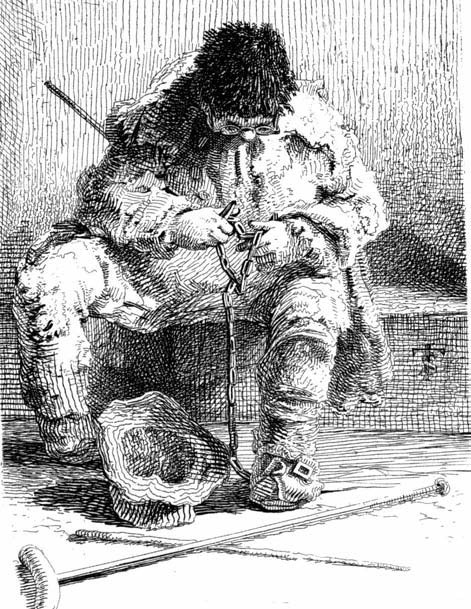 Illustration of a seated person in worn clothing